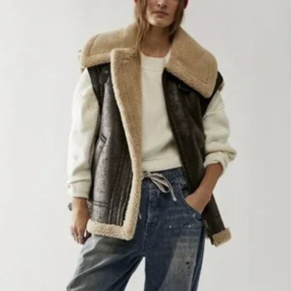 Free People Jackets & Blazers - Free People We The Free Bad Habits Cozy Waistcoat Vest Crackle Brown Full Zip